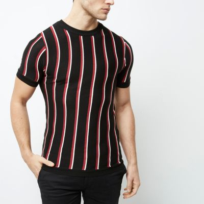 Black and red stripe slim fit T-shirt